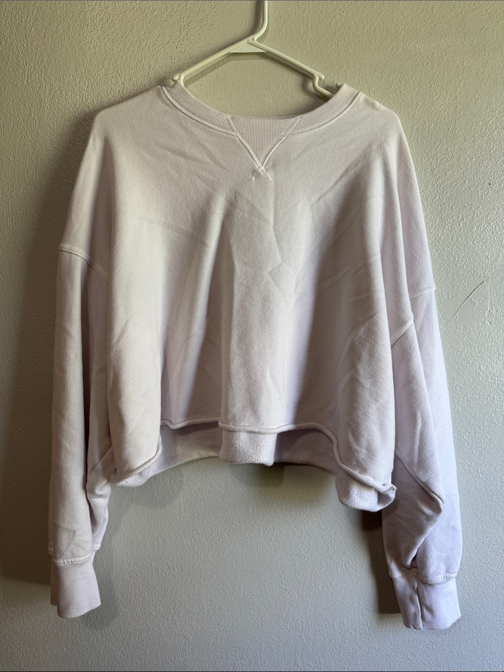 Aerie Offline Cropped Lightweight Crewneck Sweatshirt - White